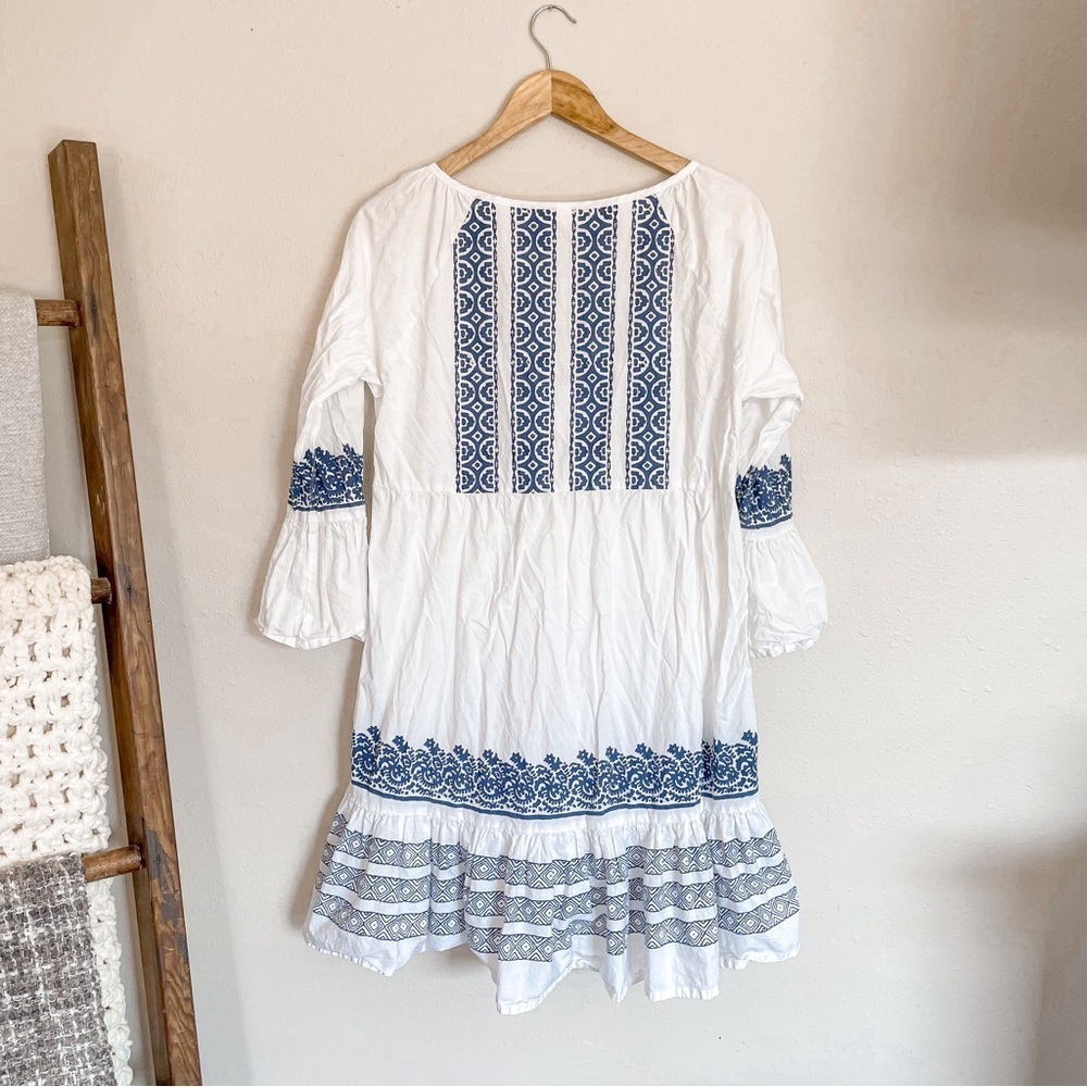 Roller Rabbit | Mona Border Maricruz Cotton White & Blue Peasant Dress - Picture 10 of 13
